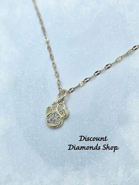 Dog & Cat Paw Print Clear White Diamond Pendant Necklace on  18K over 925 Silver